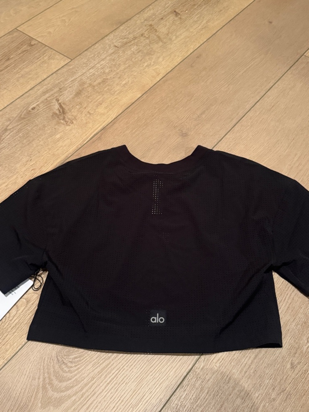 ALO Yoga Black Cropped Mesh Workout Top